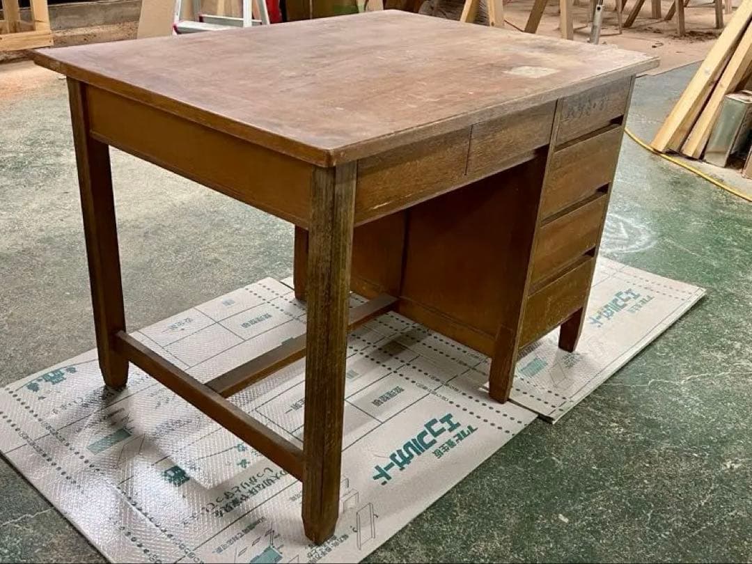 木製レトロ机　昭和　ビンテージ　片袖机