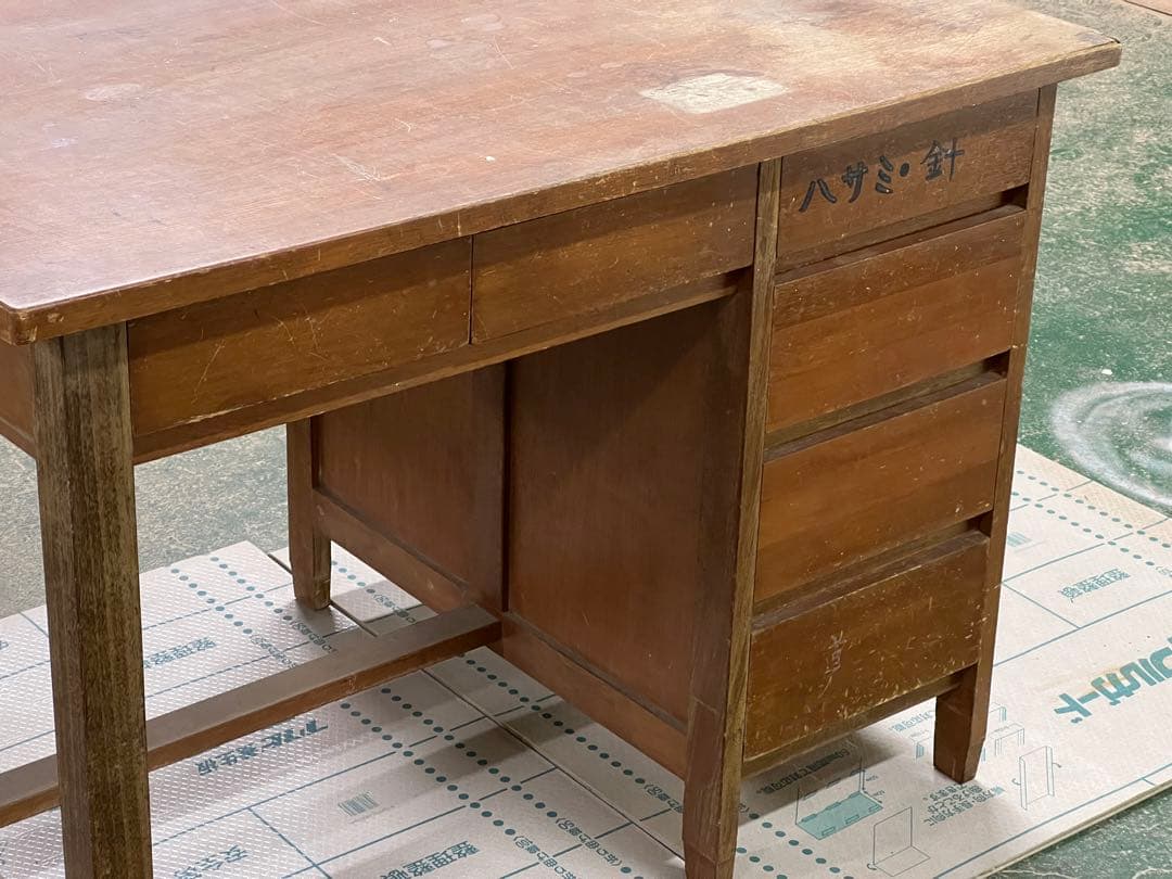 木製レトロ机　昭和　ビンテージ　片袖机