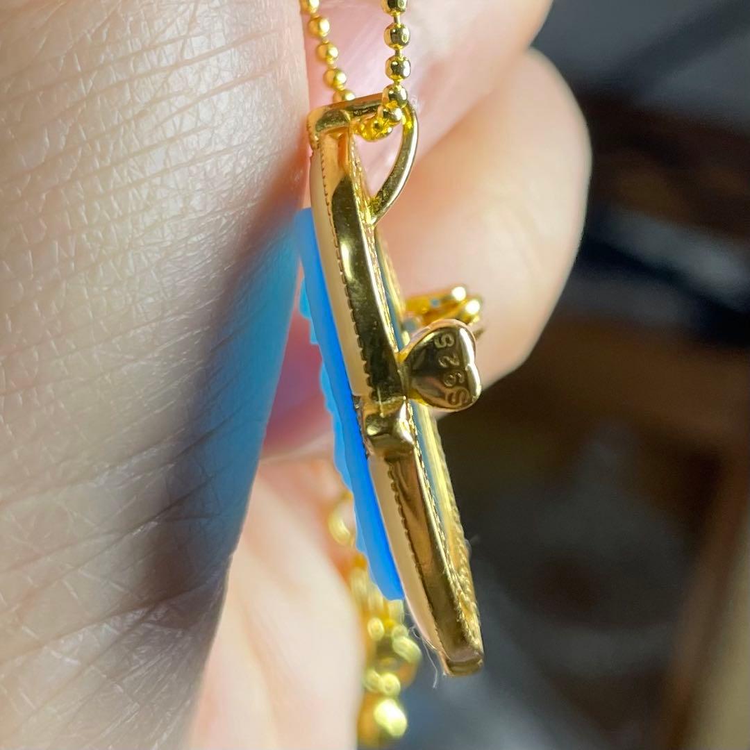 カメオ天然石ペンダント・ブローチ 青瑪瑙　白蝶貝　20*15mm SV925刻印