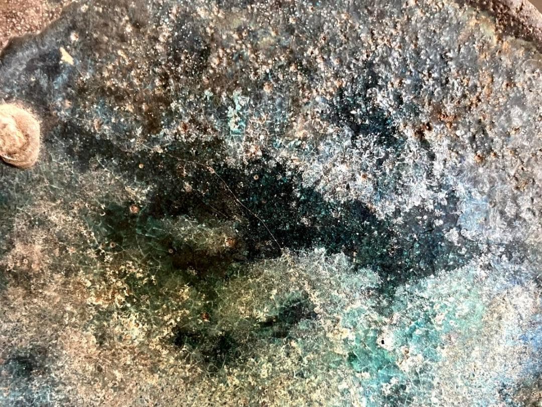 飾皿■時代物 水盤 味わい深いガラス釉 水色釉 古い平皿 料理皿 敷板 骨董品■