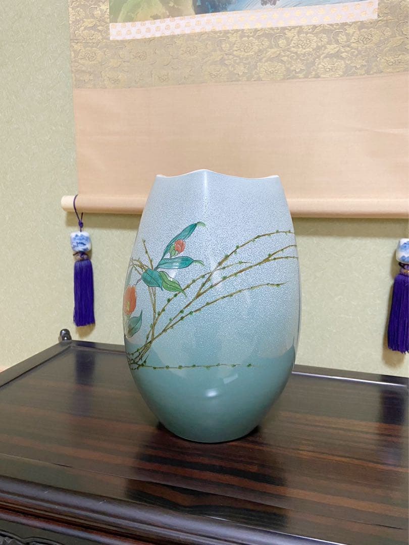 【九谷焼 8号花瓶 柳結び】花器 壺 床の間 フラワーベース 寸胴花器