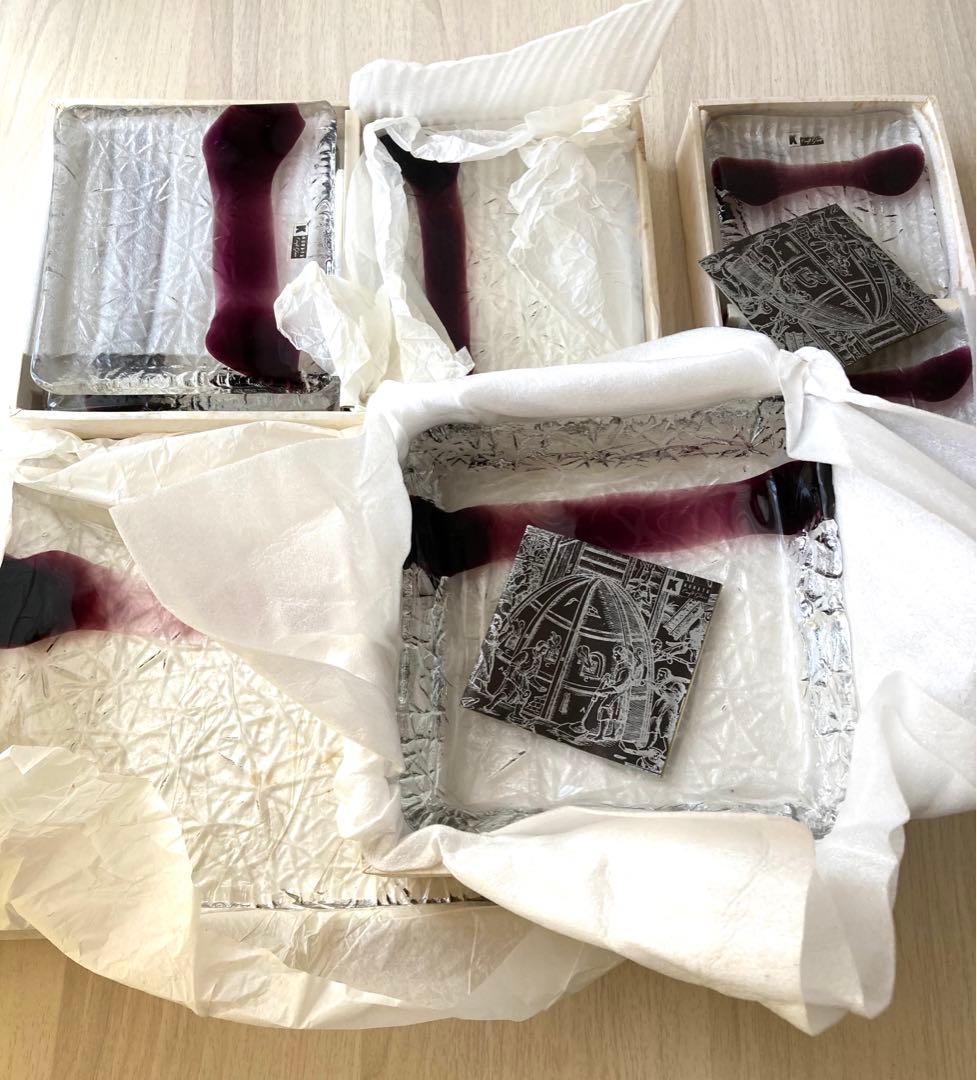 【未使用】クラタクラフトグラス　　ガラス皿　菓子皿　銘々皿　大皿　セット　12枚