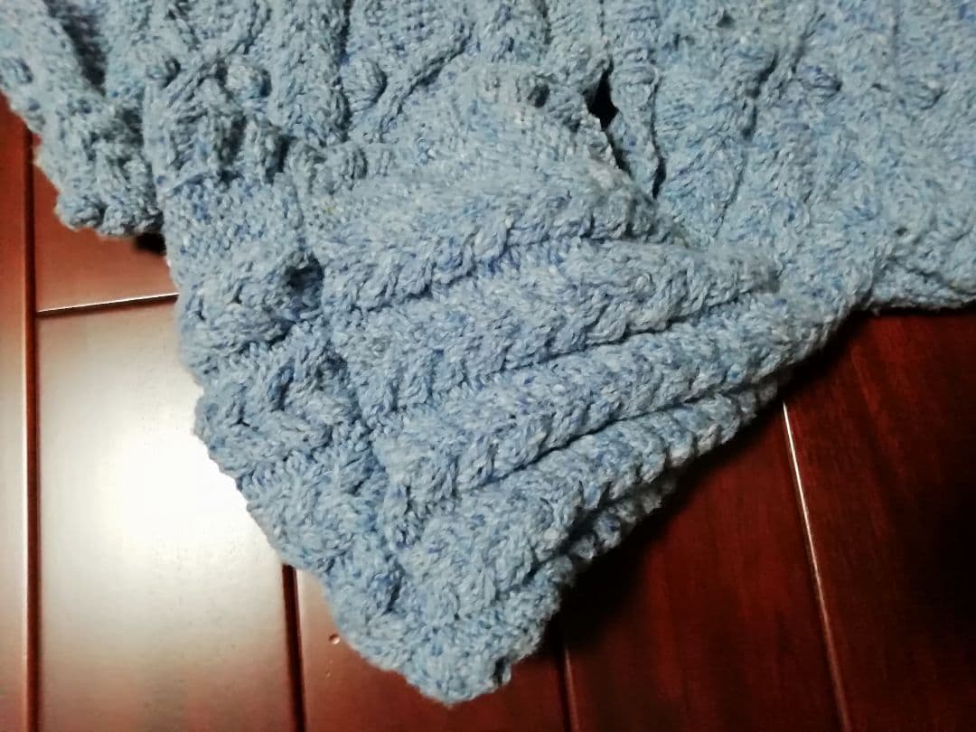 ハンドメイド　フード付きジャケット　アラン模様　ソフトドネガル