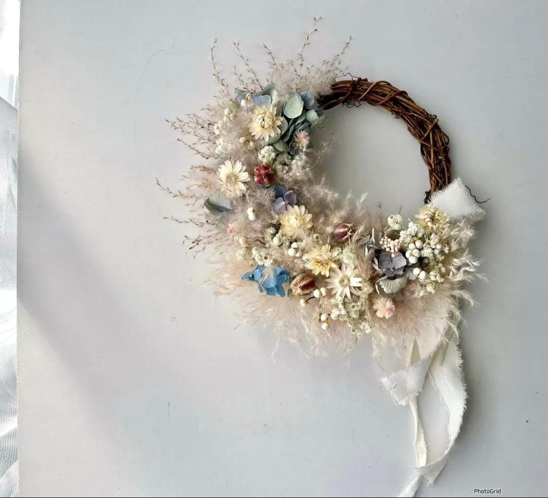 パンパスグラスのクラシックリース　ドライフラワーリース