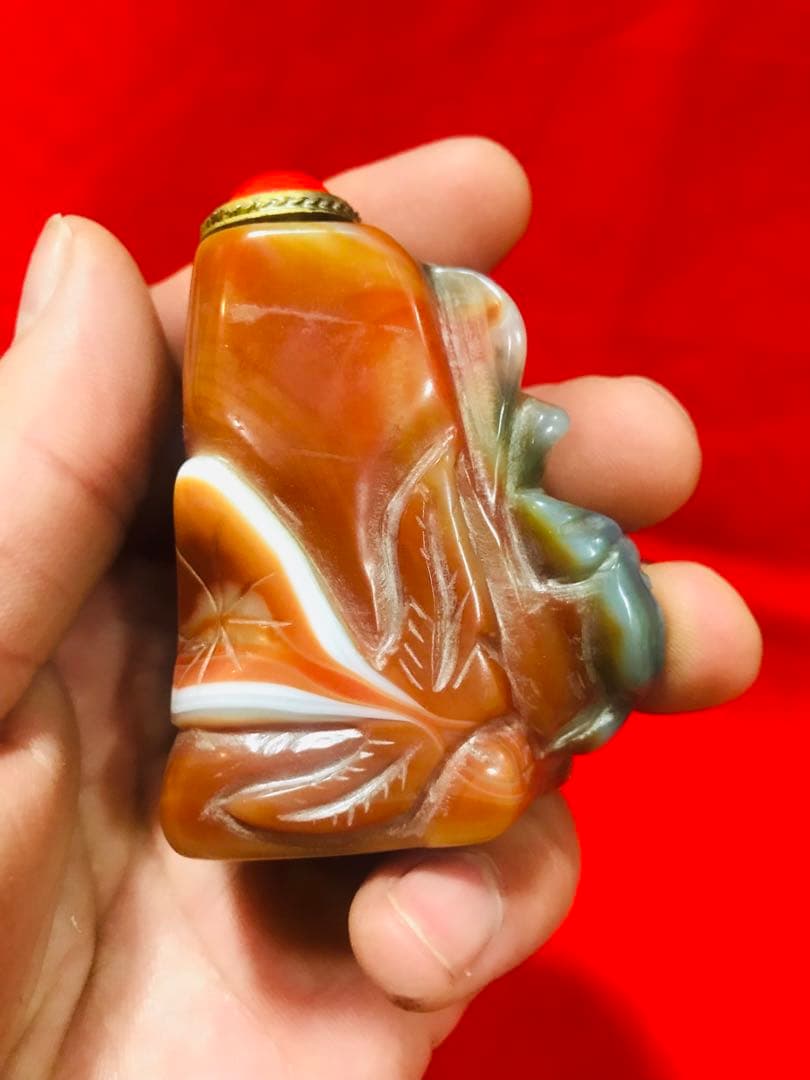 天然石 瑪瑙 鼻煙壺「花鳥」