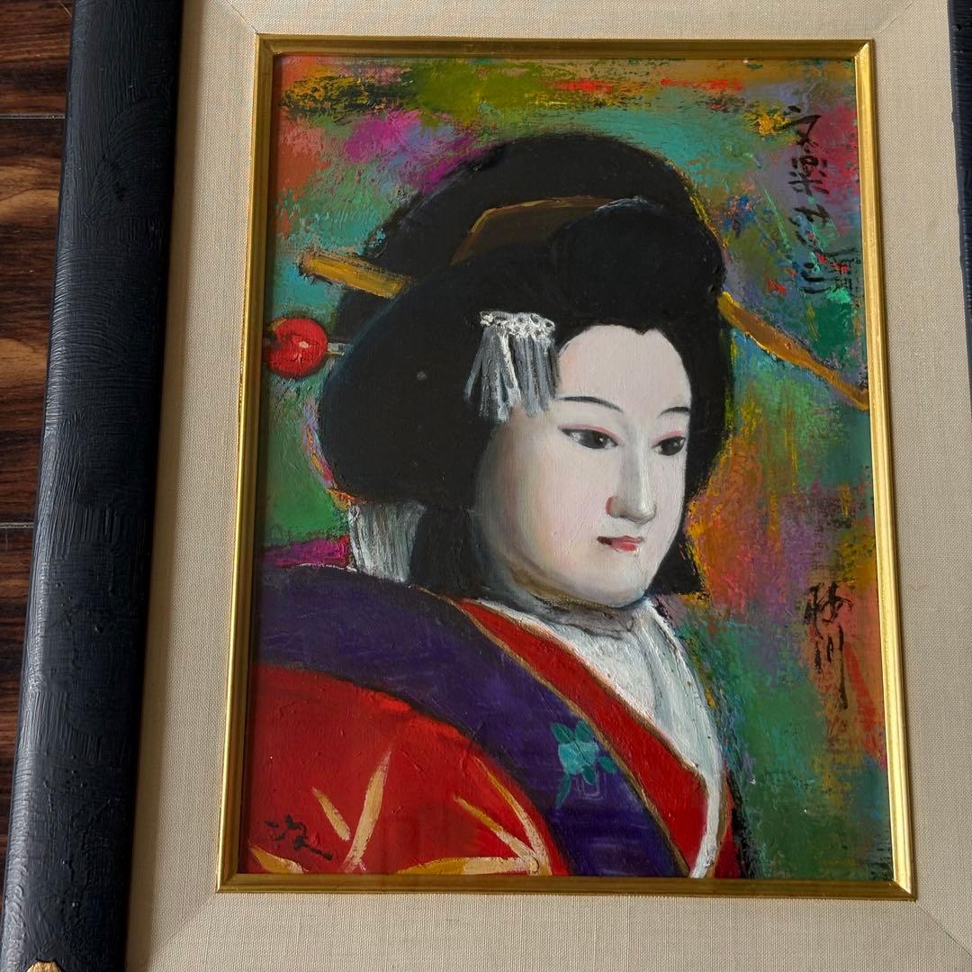 小田次男「梅川忠兵衛」油彩4号 額装 三越シール 油絵 油画 絵画B