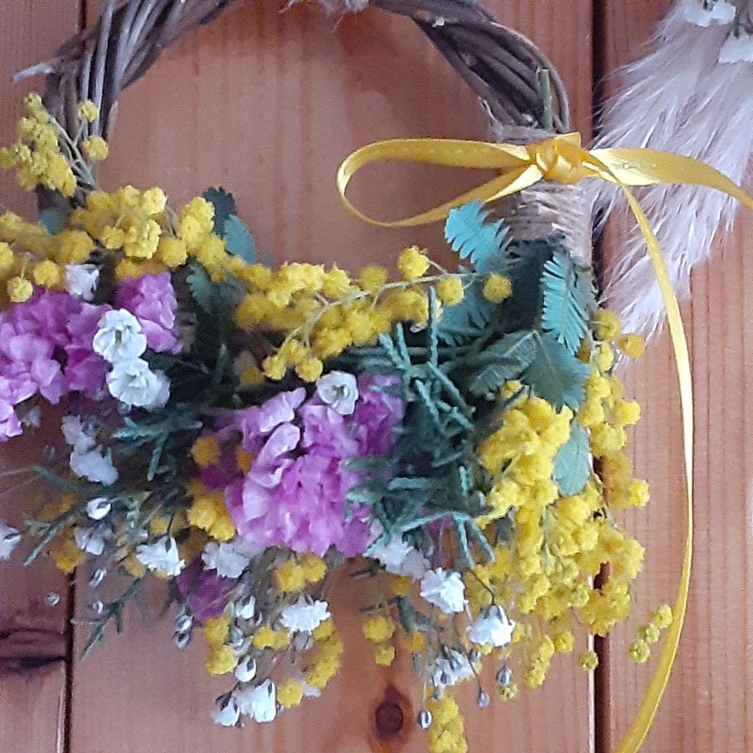 ミモザドライフラワースワッグ　ミニリース　2点