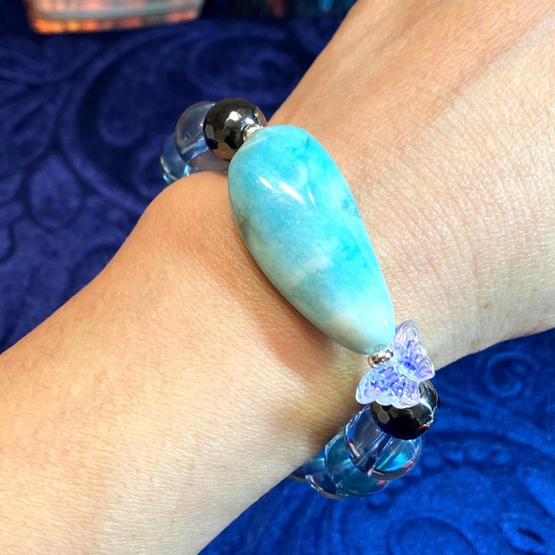 ハンドメイド制作　癒しの美麗アマゾナイト　水晶オーラ　テラヘルツ　ブレスレット