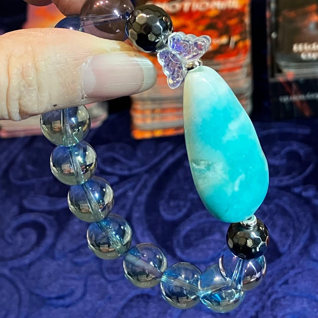 ハンドメイド制作　癒しの美麗アマゾナイト　水晶オーラ　テラヘルツ　ブレスレット