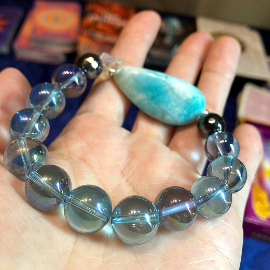 ハンドメイド制作　癒しの美麗アマゾナイト　水晶オーラ　テラヘルツ　ブレスレット