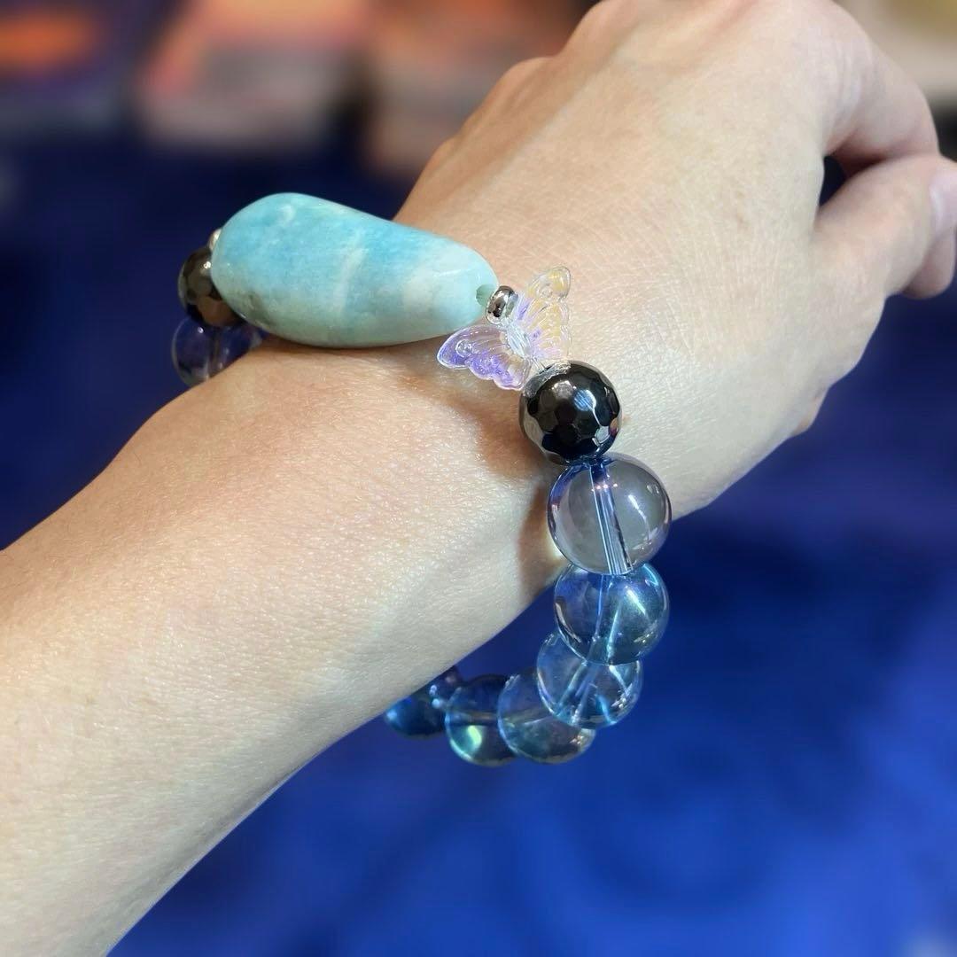 ハンドメイド制作　癒しの美麗アマゾナイト　水晶オーラ　テラヘルツ　ブレスレット
