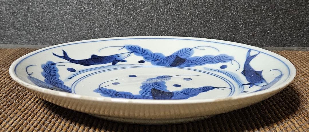 江戸時代後期　古伊万里　染付　鮎(あゆ)皿　径　約20.6cm鮎皿　検】柿右衛門