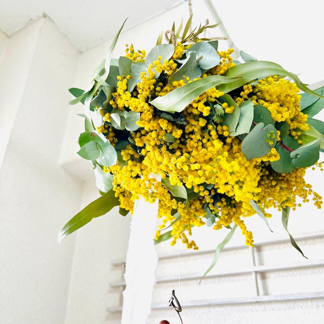 ミモザリース　ミモザスワッグ　ミモザユーカリリース　フライングリース