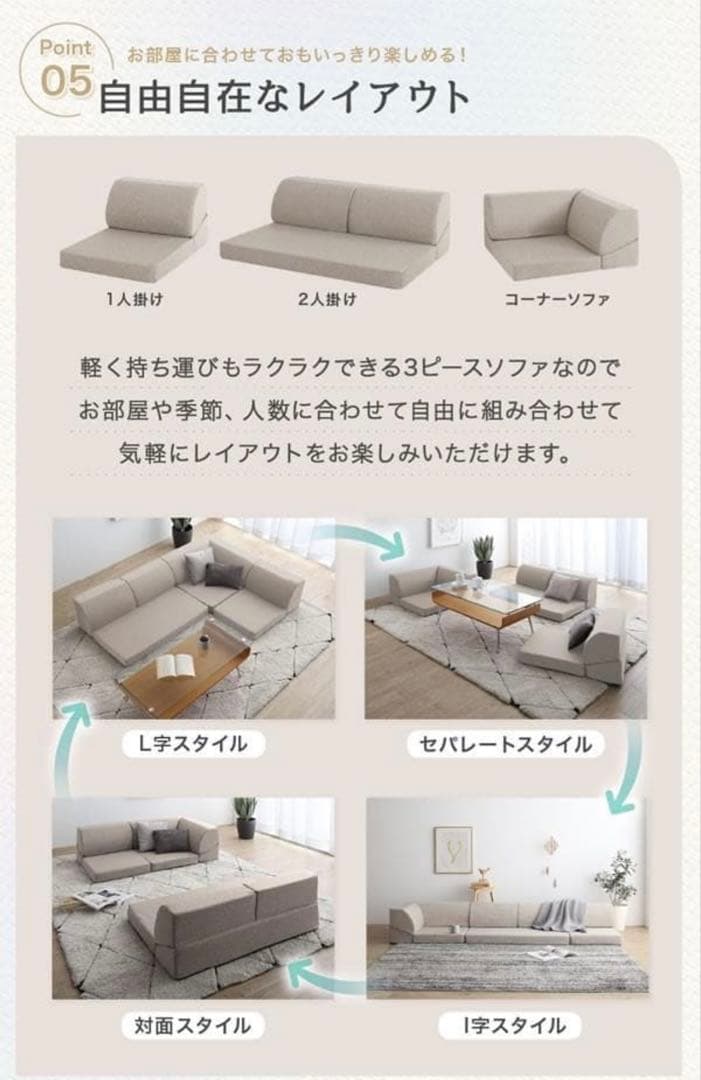 新品　レイアウト自由なフロアコーナーソファ　ローソファ　ミディアムグレー　こたつ