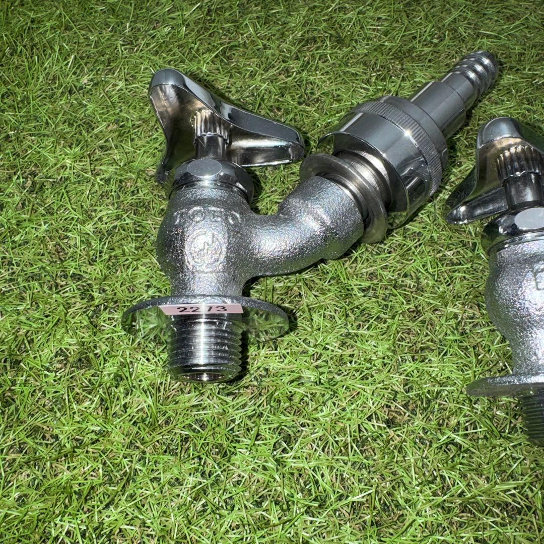 金属製シルバー蛇口2個セット L字型散水用バルブ ［2273］