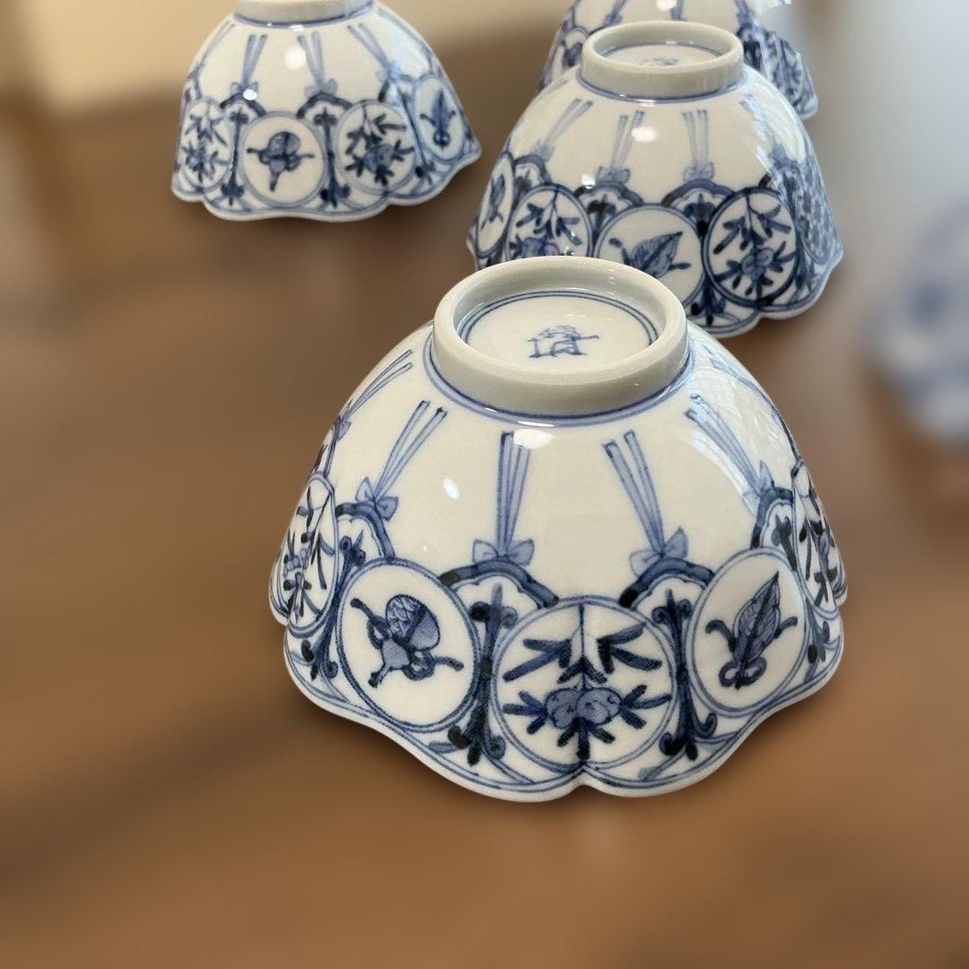 売却済み　九谷焼　長左　祥瑞手松竹梅　小鉢揃え　5客揃え　未使用、同柄　皿揃え