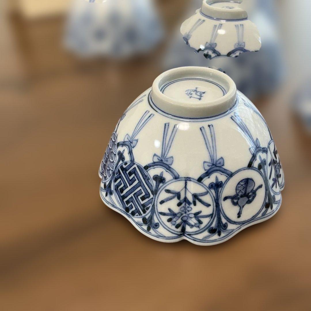 売却済み　九谷焼　長左　祥瑞手松竹梅　小鉢揃え　5客揃え　未使用、同柄　皿揃え