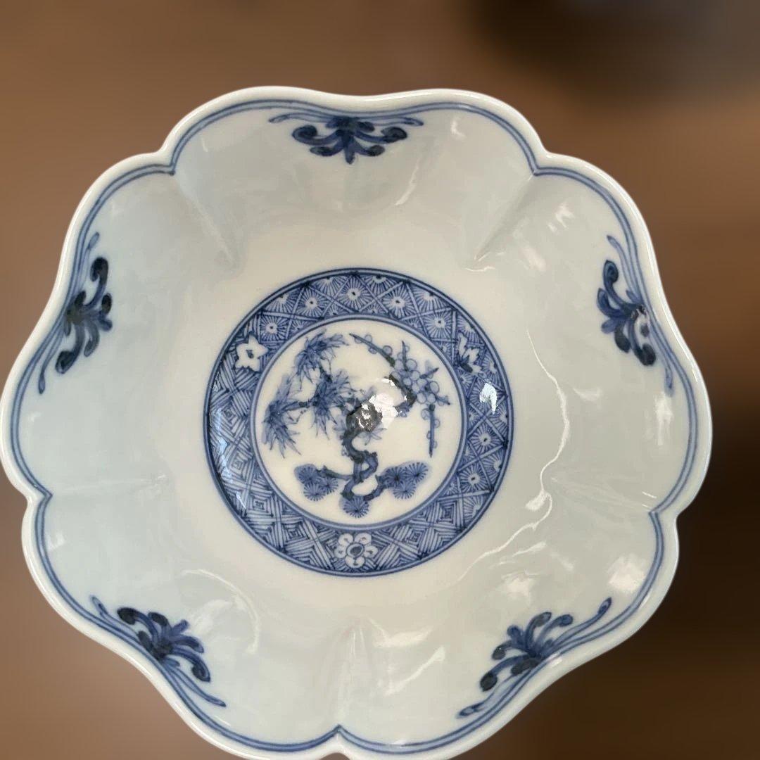 売却済み　九谷焼　長左　祥瑞手松竹梅　小鉢揃え　5客揃え　未使用、同柄　皿揃え