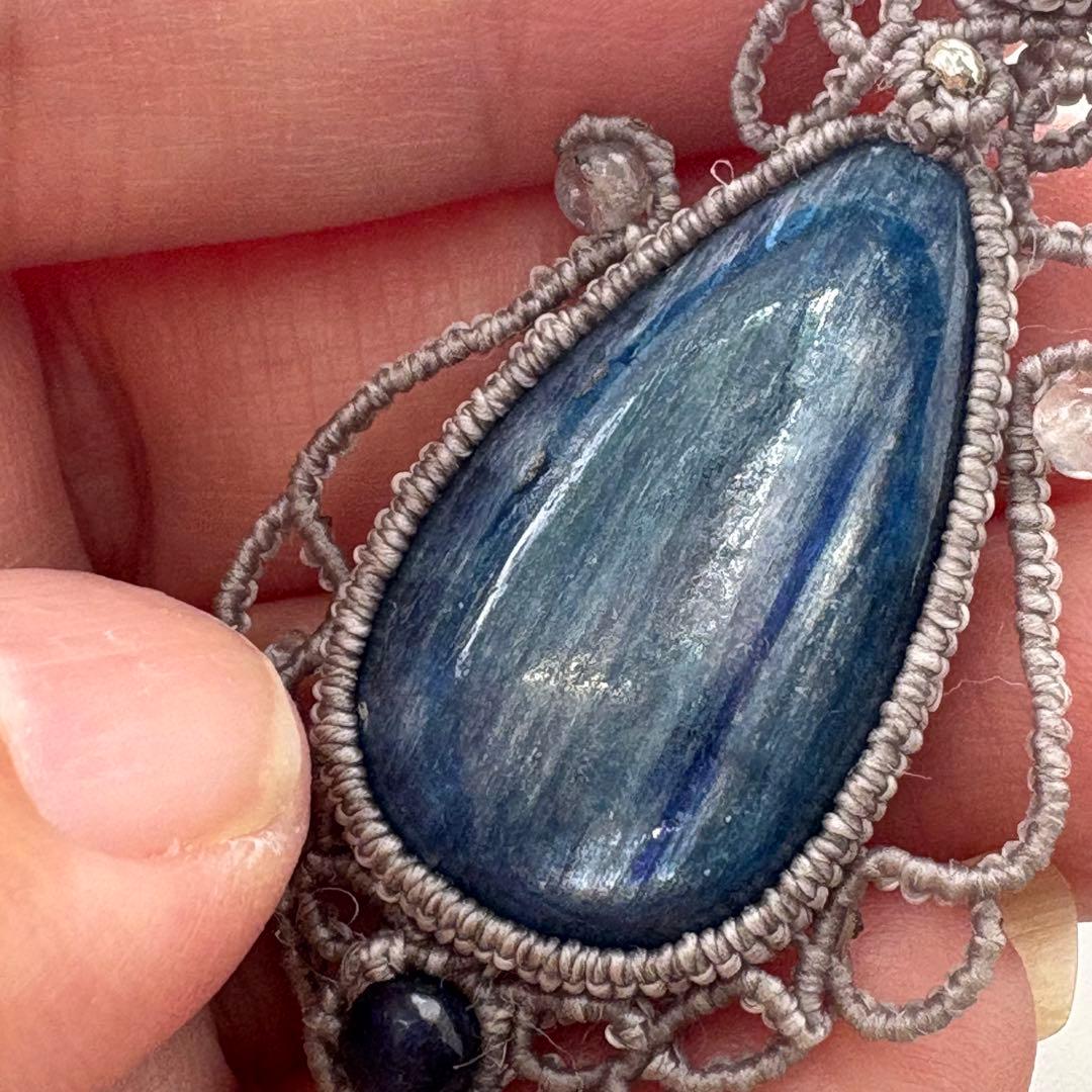 Saleカイヤナイト×ラピスラズリ×アクアマリンビーズのマクラメネックレス