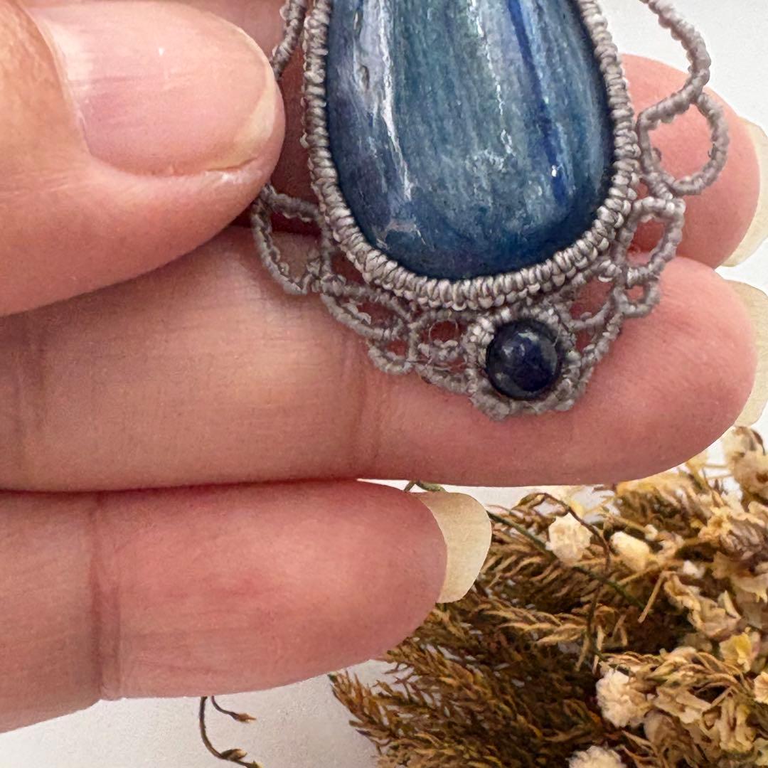 Saleカイヤナイト×ラピスラズリ×アクアマリンビーズのマクラメネックレス