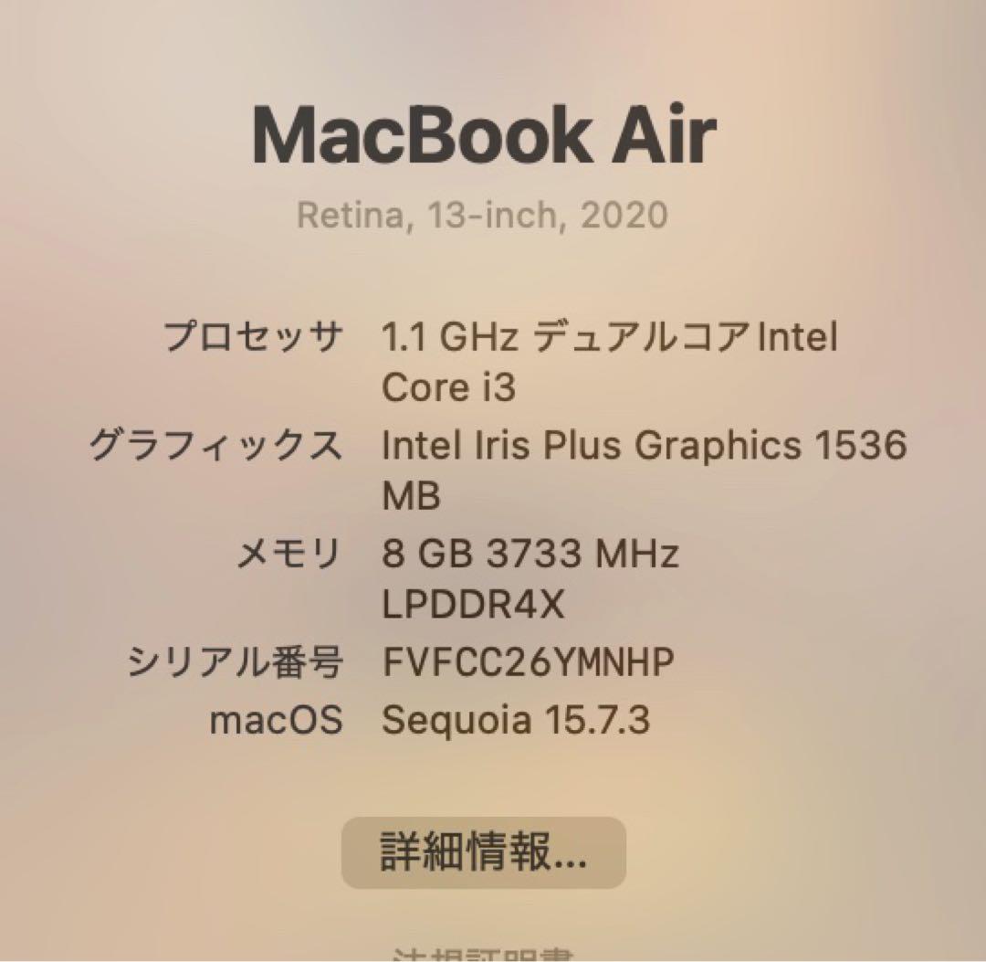 MacBook Air 2020 Retina 13インチ A2179