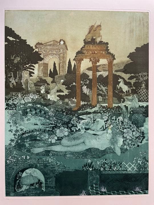 銅版画 : 山下清澄 フォロ・ロマーノ 1 「イタリアの幻想」シリーズ