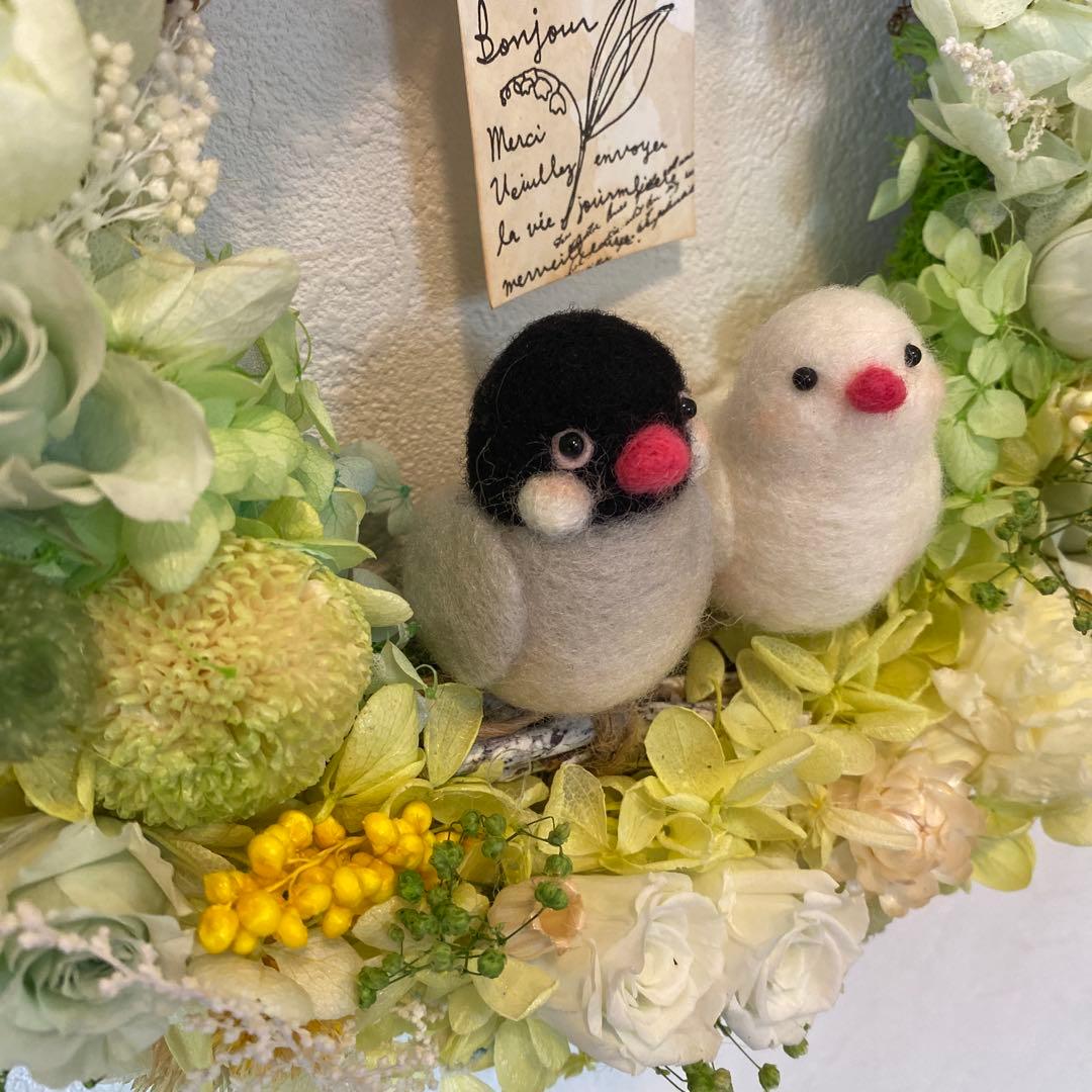 シトラスグリーンリース&2羽の文鳥さん