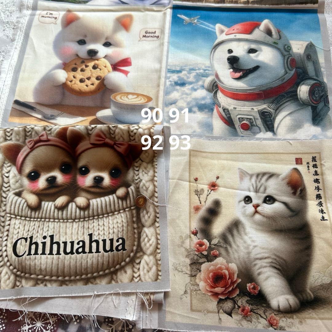 オーダー受付　4重ガーゼハンカチ　パネル生地　犬猫柄　5枚セットSALE