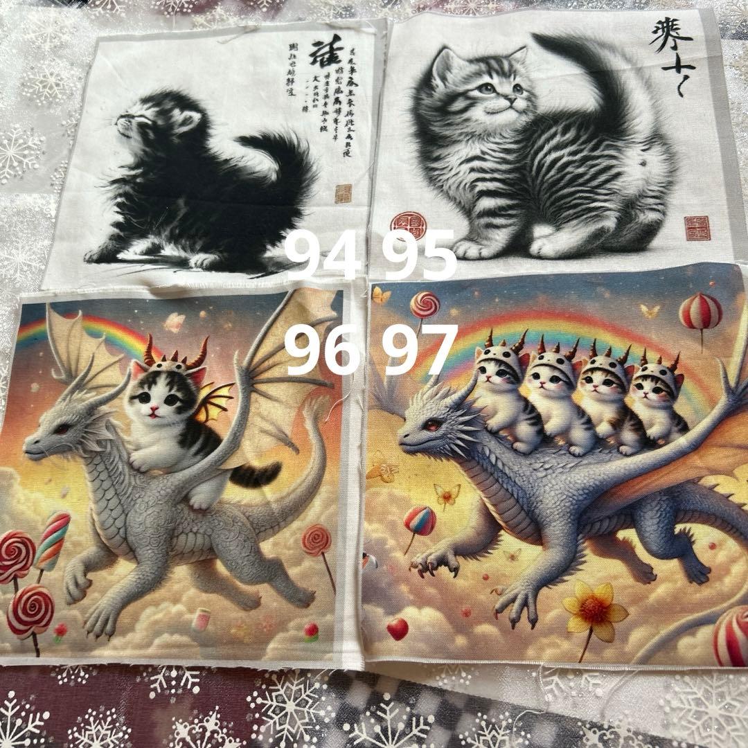 オーダー受付　4重ガーゼハンカチ　パネル生地　犬猫柄　5枚セットSALE