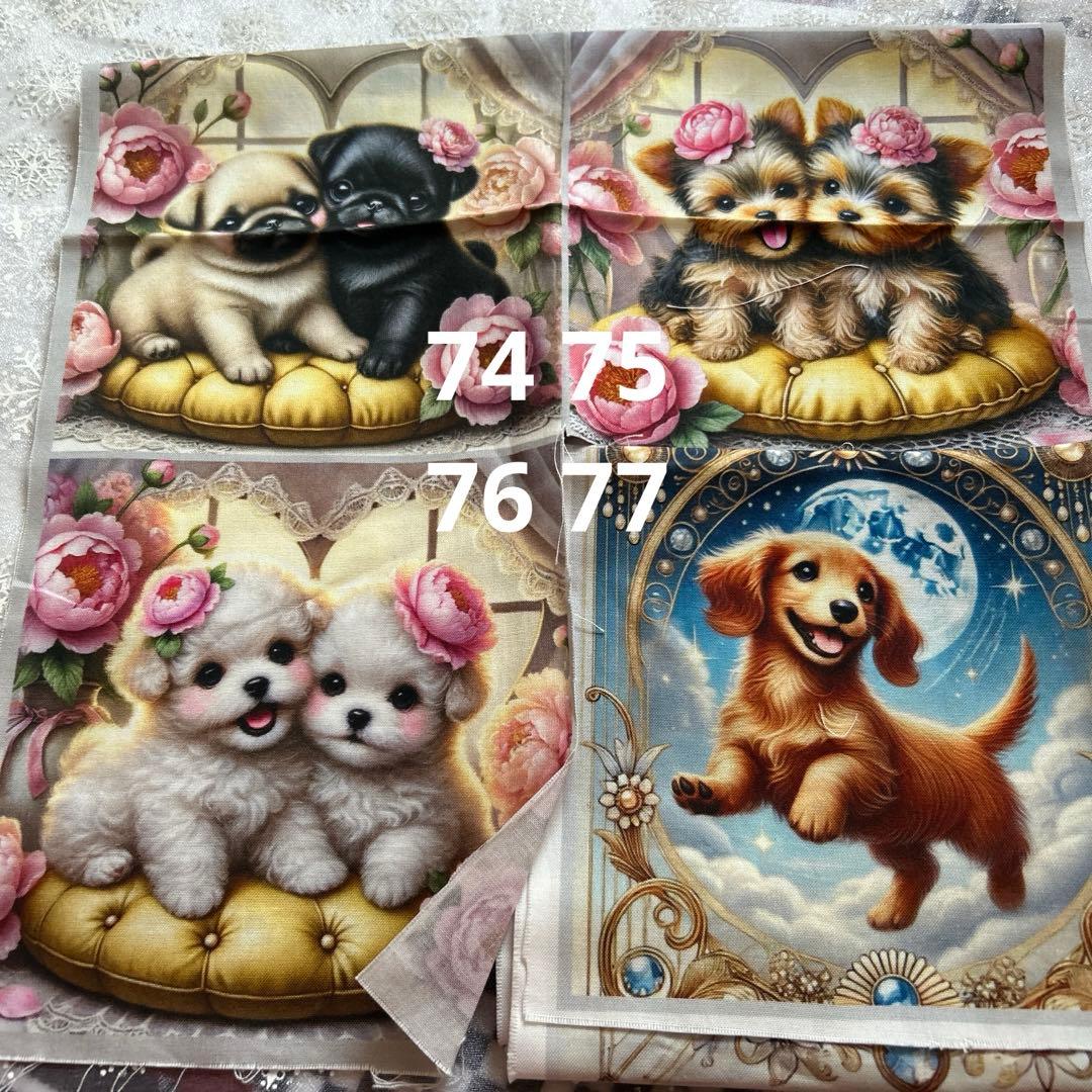オーダー受付　4重ガーゼハンカチ　パネル生地　犬猫柄　5枚セットSALE