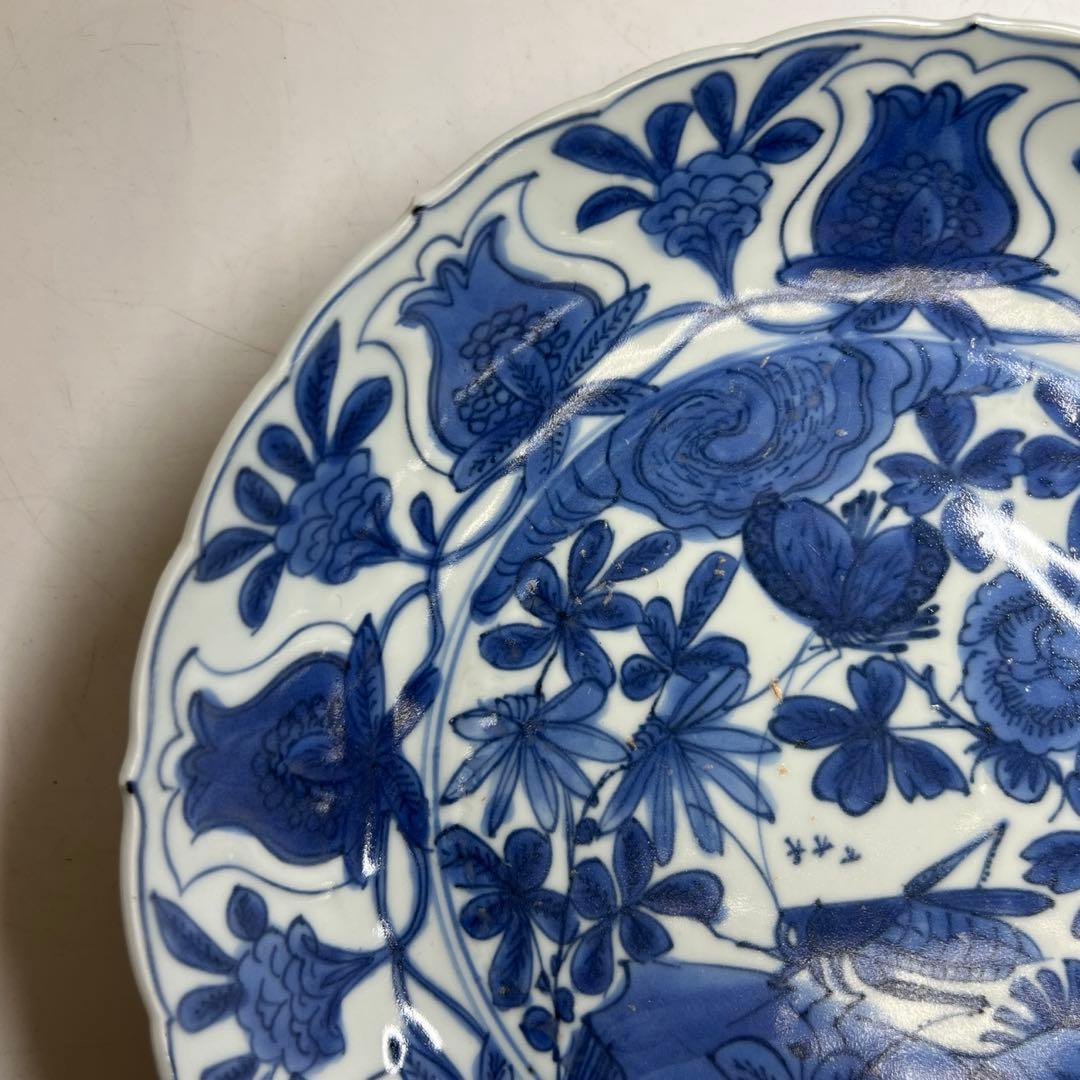 専用　中国明時代 上手古染付 芙蓉手 中皿 木箱付 東キ8-0212⑧ トコカト