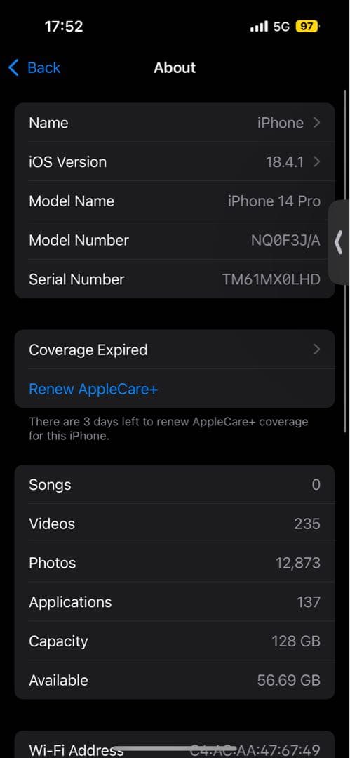 [購入1カ月未満]Apple iPhone 14 Pro 128GB