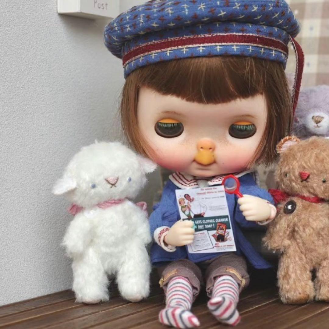白いモコモコちゃん 羊 兎 ぬいぐるみ ミニチュア 海外作家様 ハンドメイド