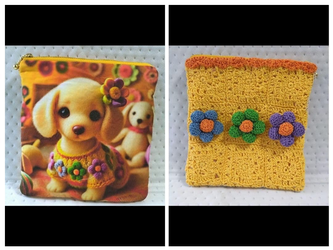 編みポーチ見本です。