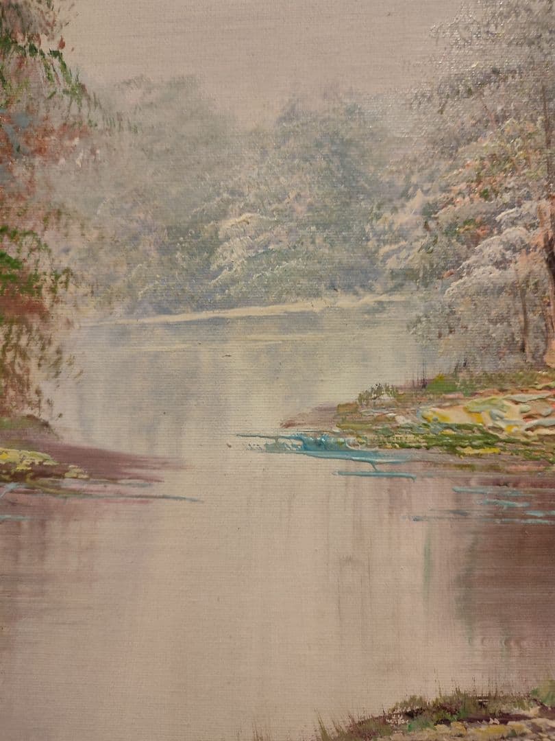 油絵　油彩画　風景画　インテリア　おしゃれ　アート　湖畔　厚塗り　インパスト