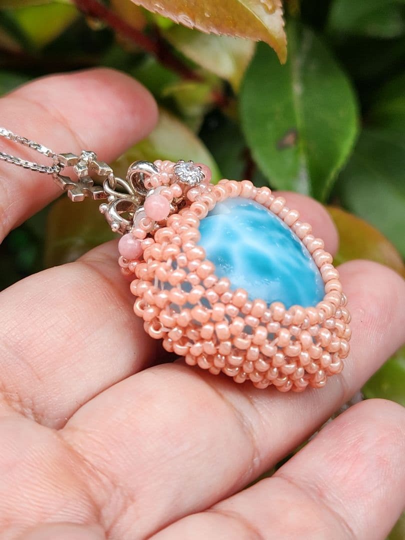 値下げ handmade ラリマー ハートペンダント