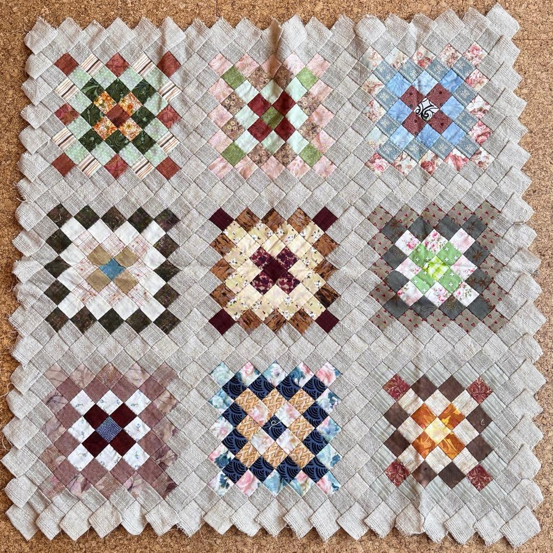 【極美品/手縫い】パッチワーク キルトトップ 2枚セット（約51cm角）