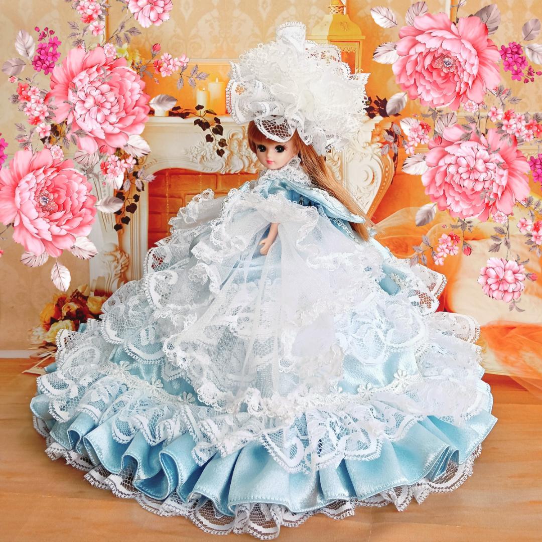 リカちゃんサイズ　お姫様ドレス　アイスブルー　22㎝ドール服　氷雪姫　手作り