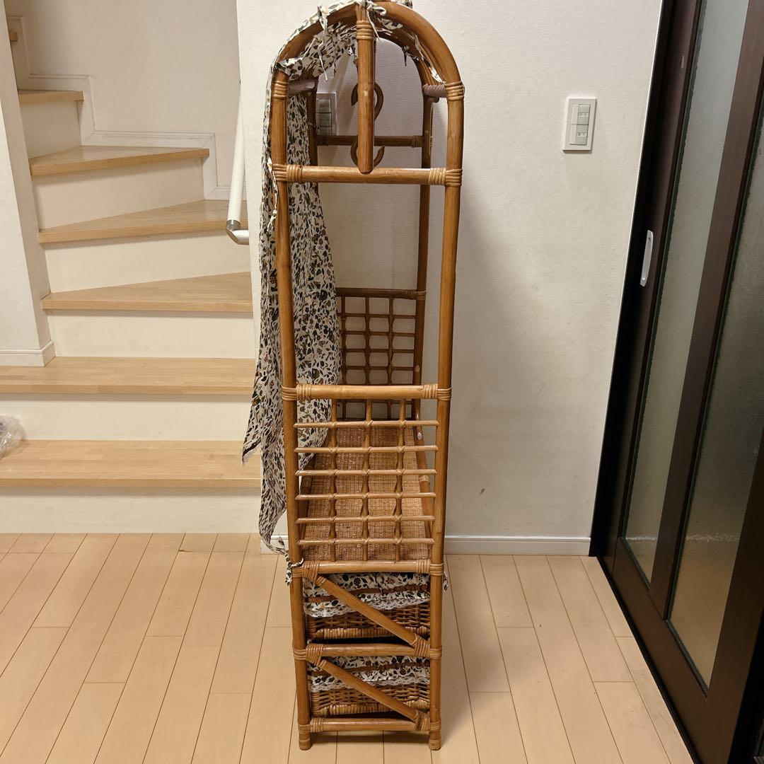 ラタン 籐家具 レトロ ハンガーラック 収納バスケット 鹿田産業