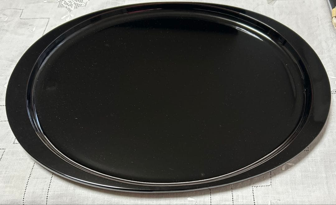 【美品】宮内庁御用達 山田平安堂 特大 楕円形 黒塗りお盆 漆器 48cm