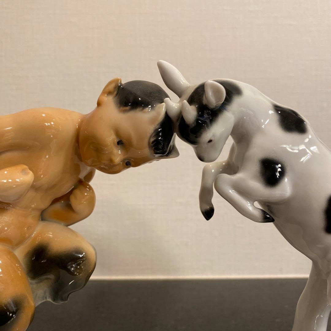 【一点物♡】「Gustafsson」と刻印　雄ヤギと角をぶつけ合う牧神の彫刻