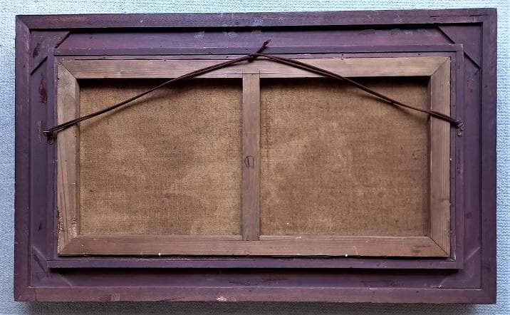 時代物油彩画　作者不詳サインあり　タイトル「横たわる裸婦」金のアンティークな額