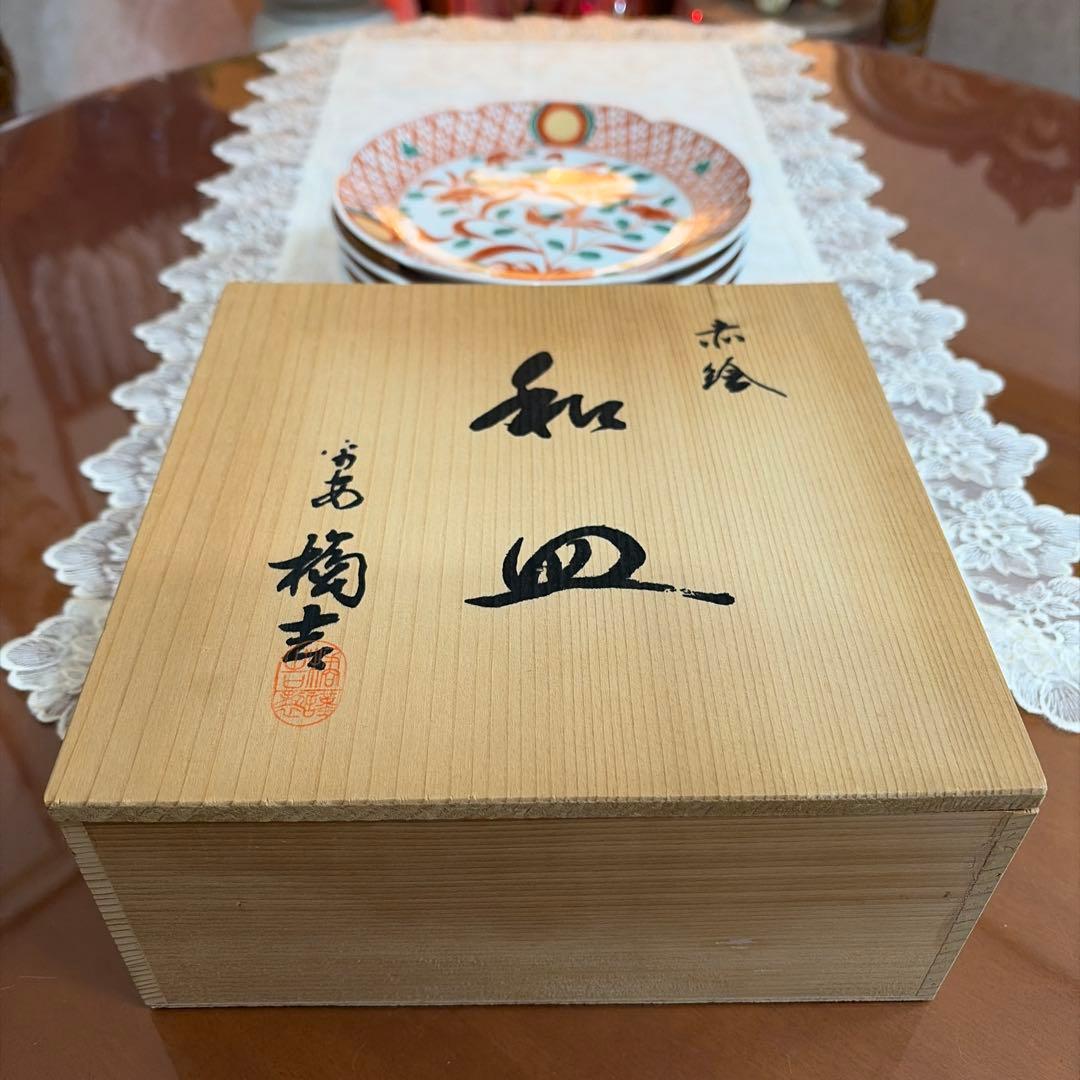 たち吉　赤絵　花鳥　金彩　中皿5枚セット　未使用