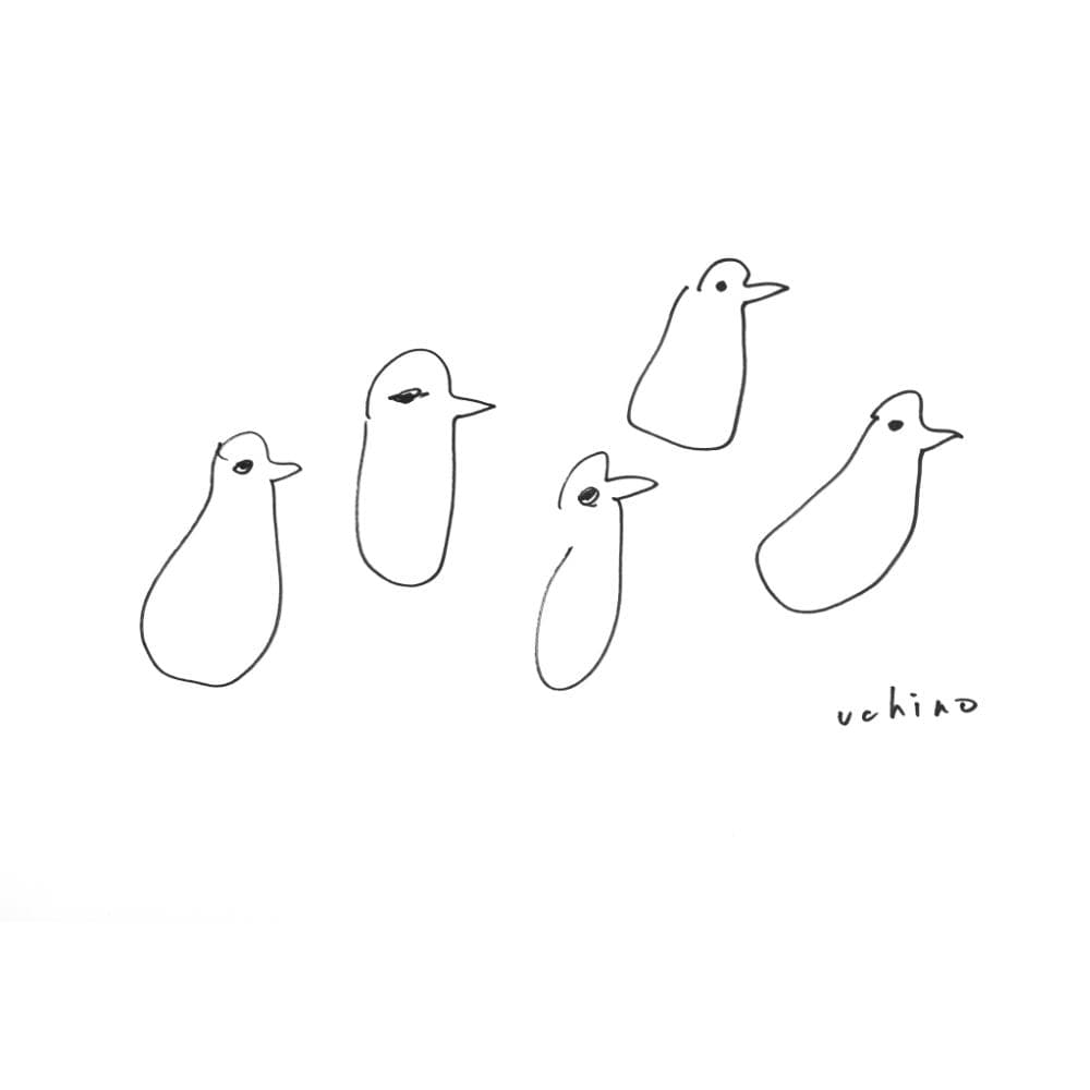 内野隆文　とりのマーチ　鳥　絵画　ドローイング　ペン画　現代アート　額縁　真作