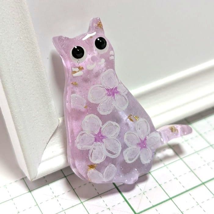 猫　レジンヘアゴム　桜　グラデーション