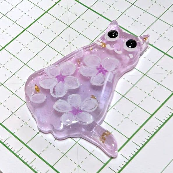 猫　レジンヘアゴム　桜　グラデーション