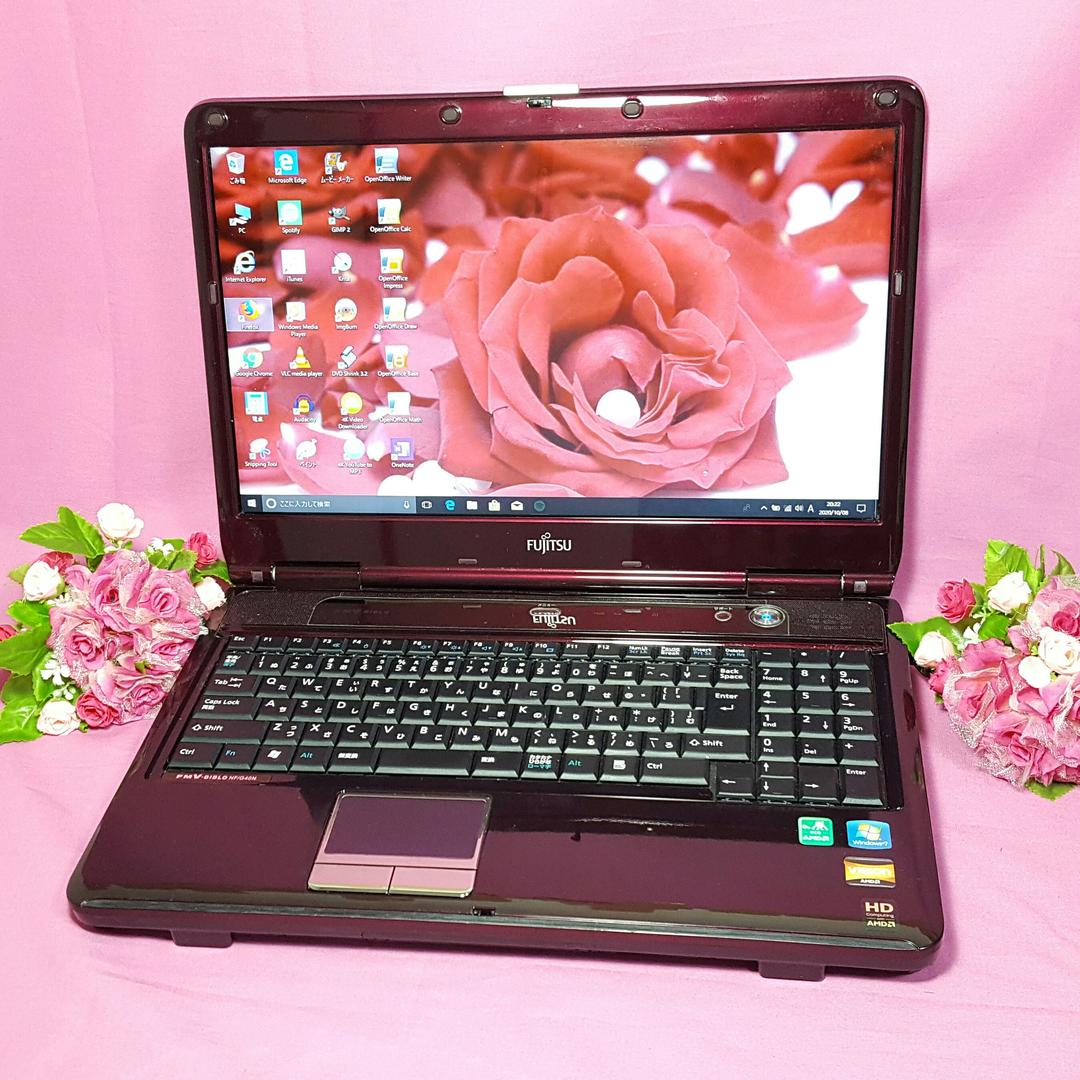 ワインレッド❣WINDOWS10❣メモリ4G❣オフィス❣HDMI❣テンキ付き