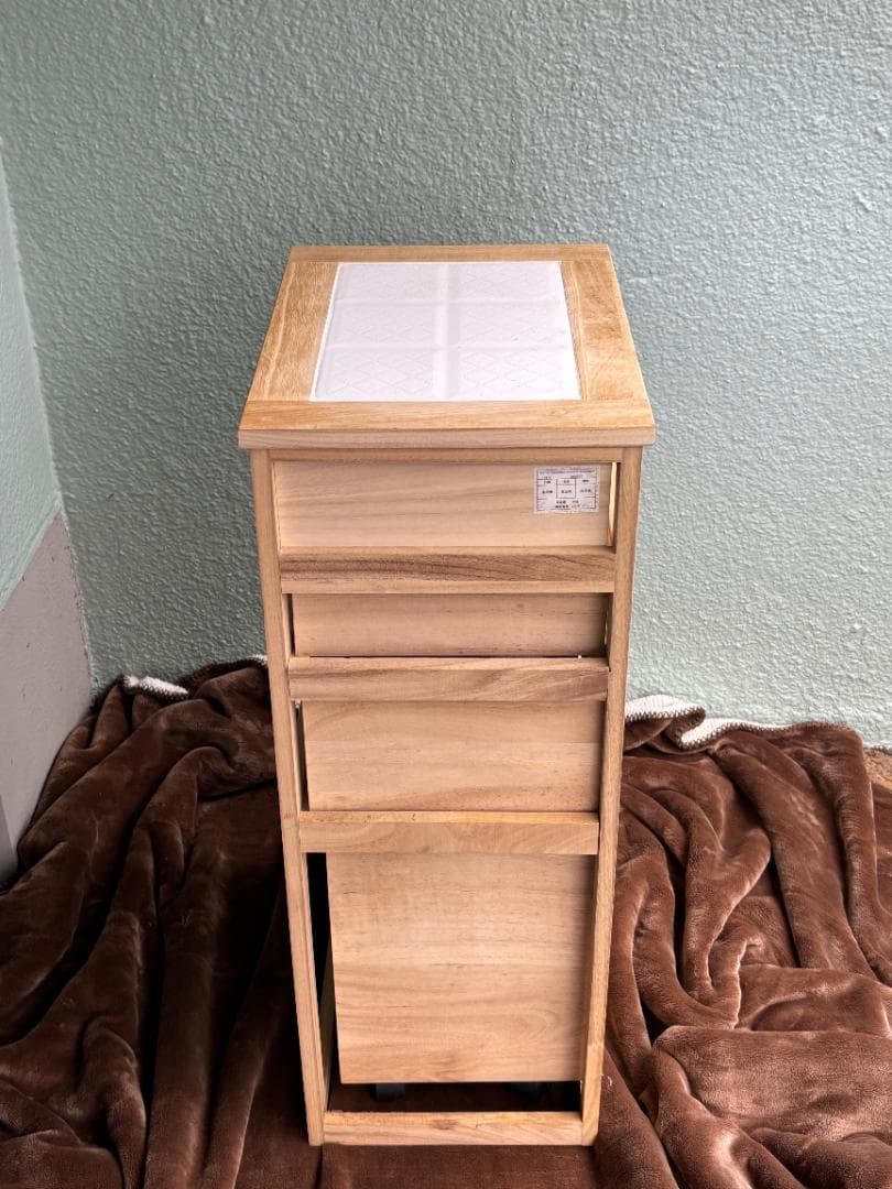 桐材 木製キャスター付き収納ラック 4段