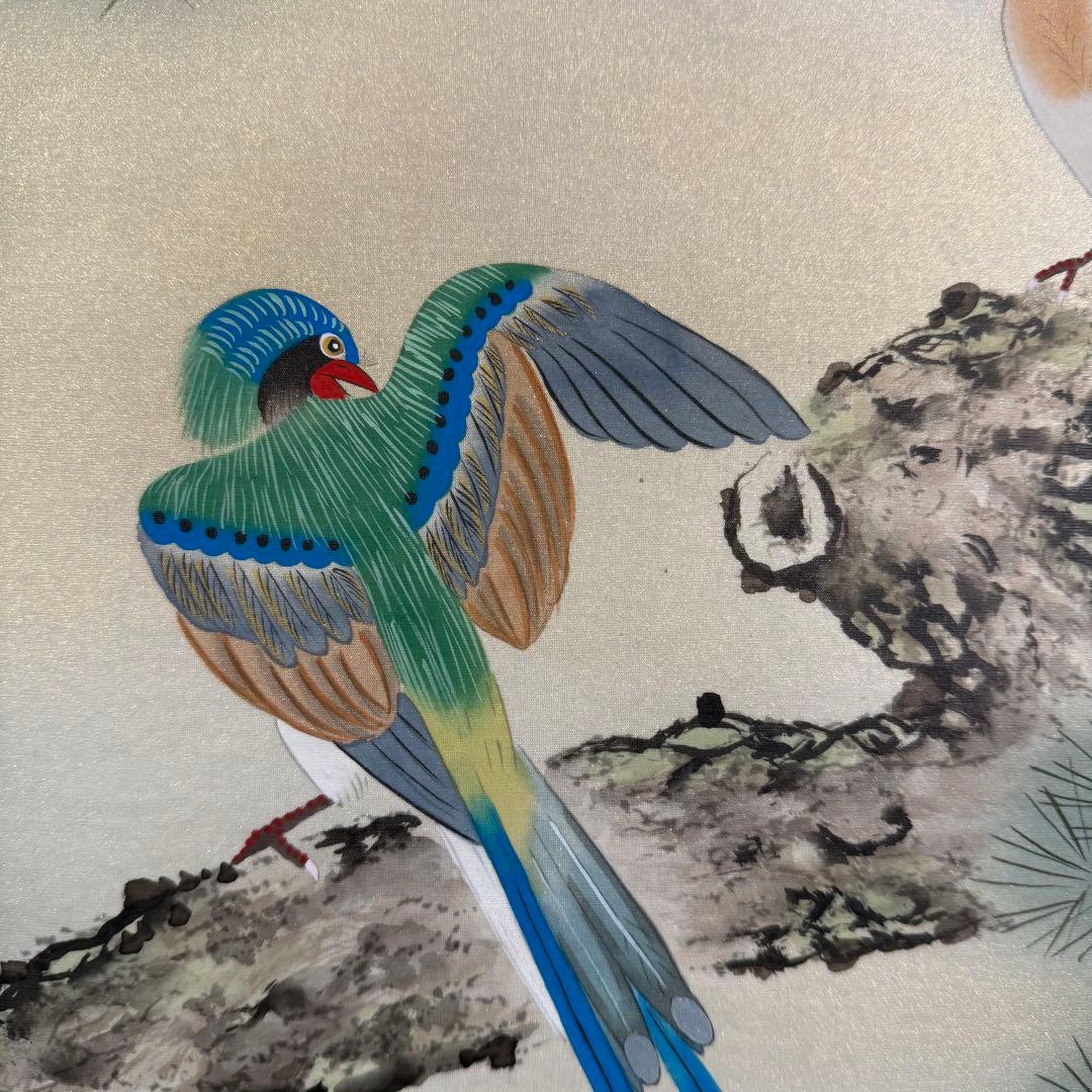 K52 小森松映 「不老長春」 掛軸 日本画 絹本 共箱