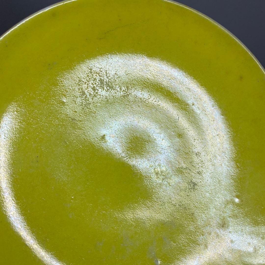 中国清時代　黄釉中皿4枚　幅約15㎝ 東さ8-0328☆2F